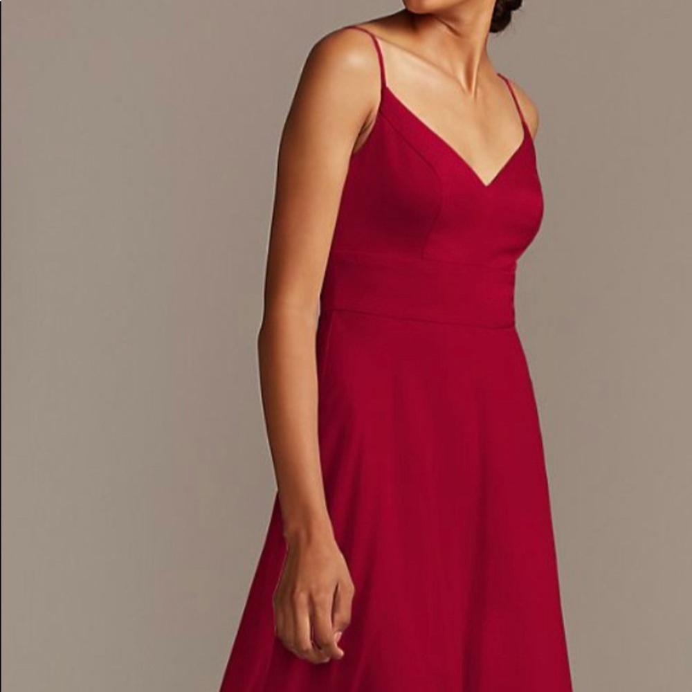 SPAGHETTI STRAP CREPE-BACK SATIN BRIDESMAID DRESS